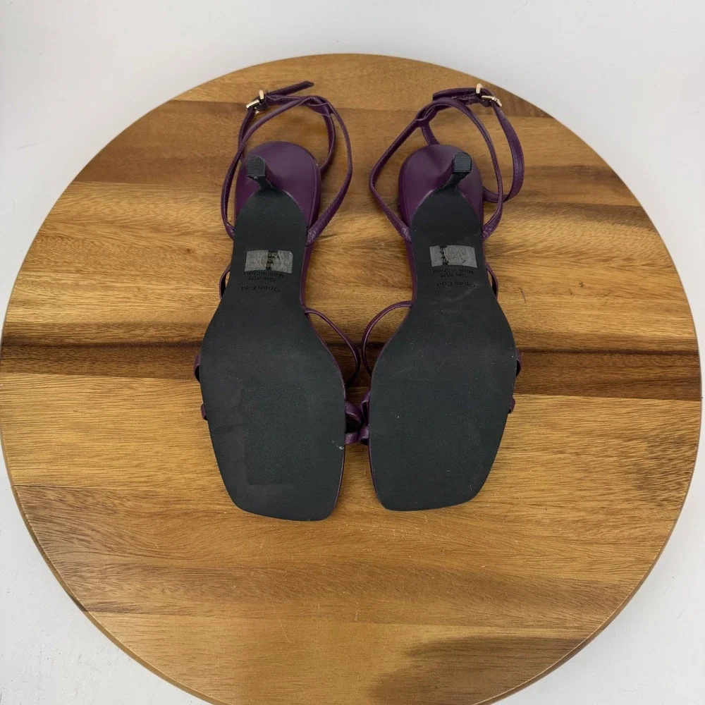 New Womens Open Edit Remington Purple Faux Leather‎ Kitten Heel Snadals Size 8.5